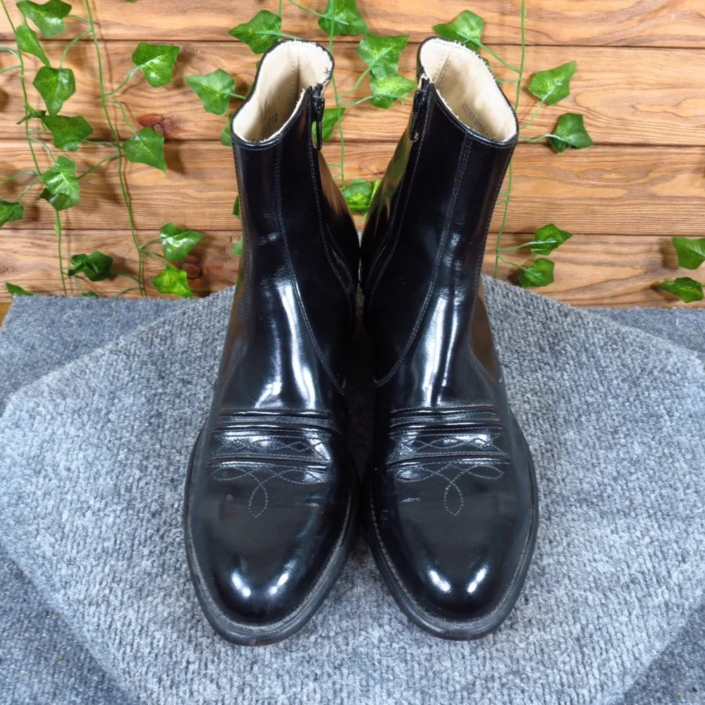 Hanover 3688 Mens Western Side Zip Boots Size 9.5 D/B Dress Formal Black Leather - Picture 2 of 8